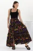 Hellen Maxi Skirt - High Waisted Skirt with Front Splits in Ayla Print Black sold by Salty Crush