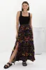 Hellen Maxi Skirt - High Waisted Skirt with Front Splits in Ayla Print Black sold by Salty Crush