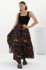 Hellen Maxi Skirt - High Waisted Skirt with Front Splits in Ayla Print Black sold by Salty Crush