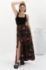 Hellen Maxi Skirt - High Waisted Skirt with Front Splits in Ayla Print Black sold by Salty Crush