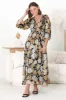 Helia Midi Dress - V Neck A Line Dress with Cinched Waist in Elsa Print Black sold by Salty Crush