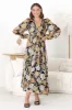 Helia Midi Dress - V Neck A Line Dress with Cinched Waist in Elsa Print Black sold by Salty Crush
