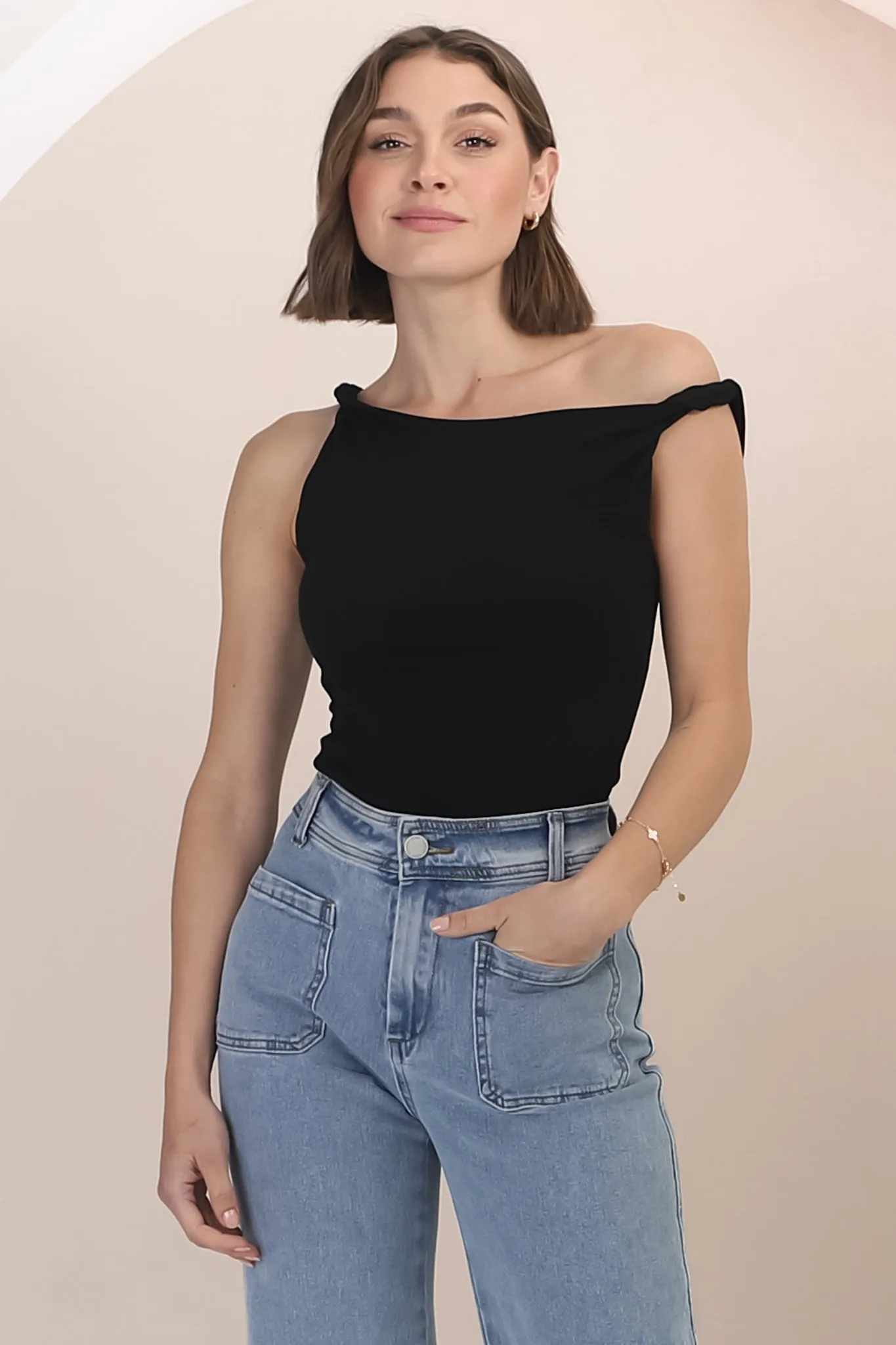 Alane Top - Twist Strap Asymmetric Neckline Top in Black sold by Salty Crush product image thumbnail 5