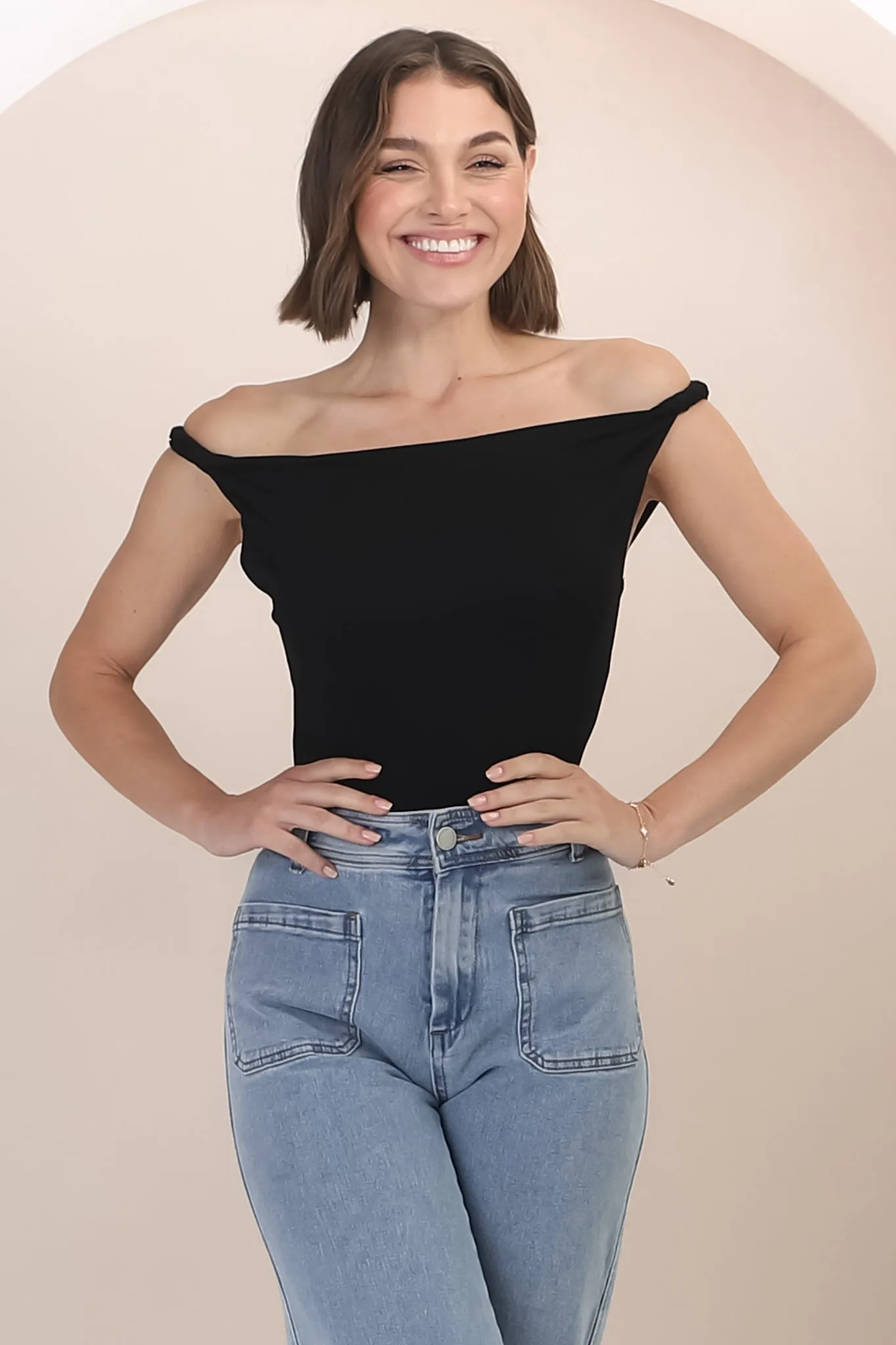 Alane Top - Twist Strap Asymmetric Neckline Top in Black sold by Salty Crush product image thumbnail 3