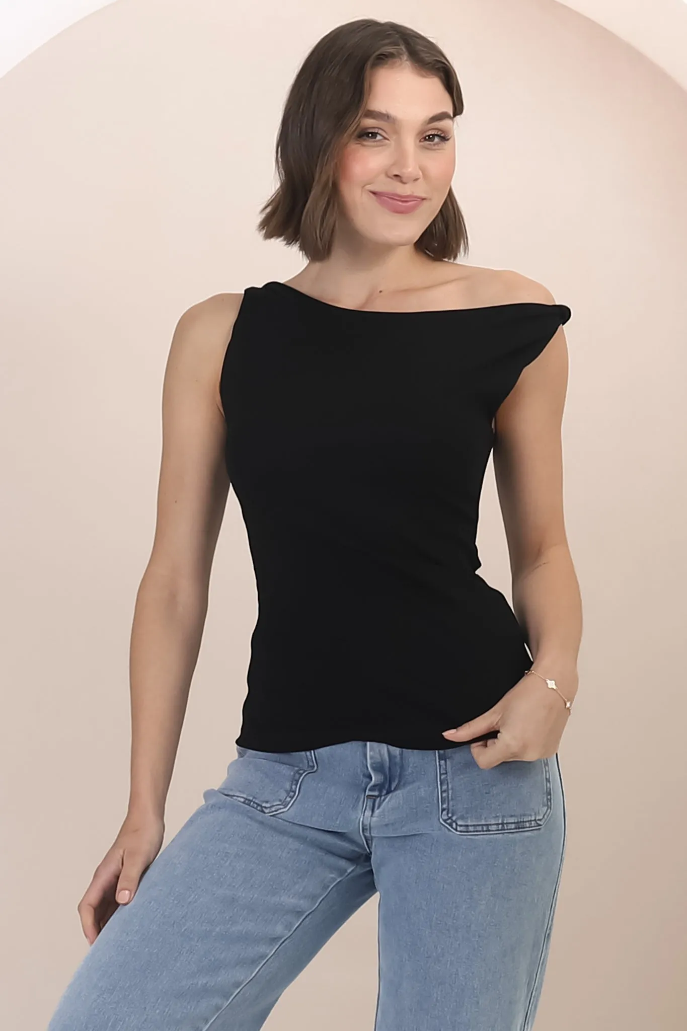 Alane Top - Twist Strap Asymmetric Neckline Top in Black sold by Salty Crush product image thumbnail 2