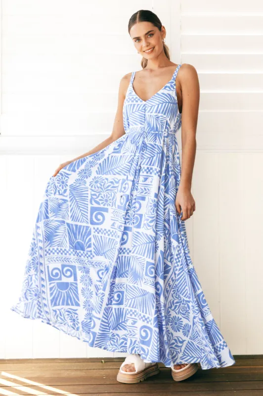 Charvi Maxi Dress - Relaxed Style Sun dress with Adjustable Straps in Malia Print sold by Salty Crush