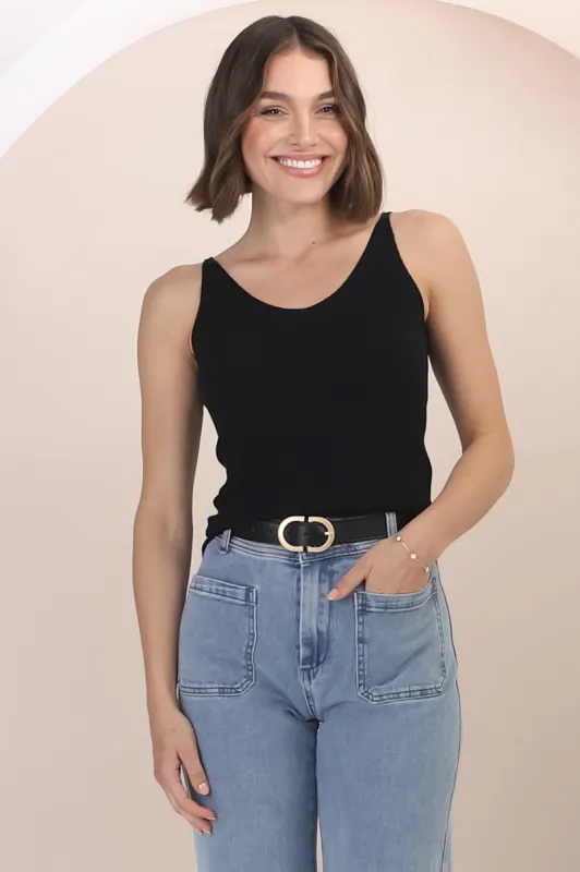 Ava Cami - Soft V Neck Ribbed Cami in Black sold by Salty Crush