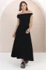 Rosalia Maxi Dress - Asymmetric Neckline Twist Sleeve A-Line Dress in Black sold by Salty Crush