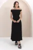 Rosalia Maxi Dress - Asymmetric Neckline Twist Sleeve A-Line Dress in Black sold by Salty Crush