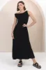 Rosalia Maxi Dress - Asymmetric Neckline Twist Sleeve A-Line Dress in Black sold by Salty Crush