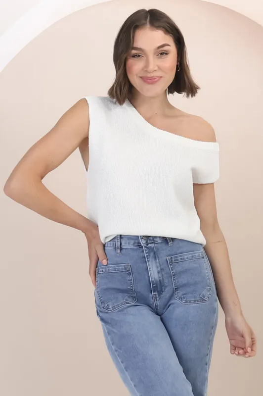 Ethel Knit Top - Sleeveless Crew Neck Knit in White sold by Salty Crush