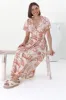 Anais Midi Dress - Cap Flutter Sleeve Button Down A Line Dress in Havanna Print Cream sold by Salty Crush