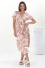 Anais Midi Dress - Cap Flutter Sleeve Button Down A Line Dress in Havanna Print Cream sold by Salty Crush