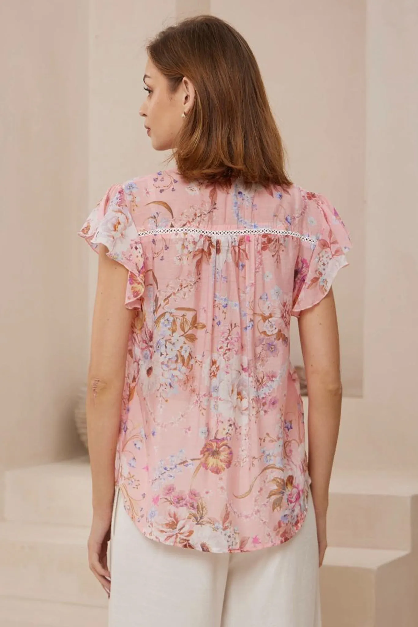 Avril Blouse - Frill Cap Sleeve Button Down Cotton Blouse in Ginnee Print sold by Salty Crush product image thumbnail 5