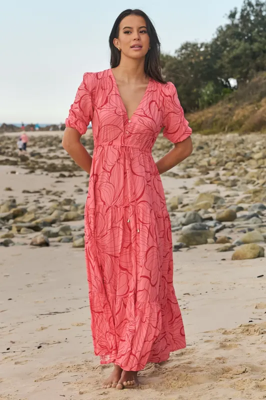 JAASE - Tessa Maxi Dress: A Line Pull Tie Waist Dress in Rosella Print sold by Salty Crush