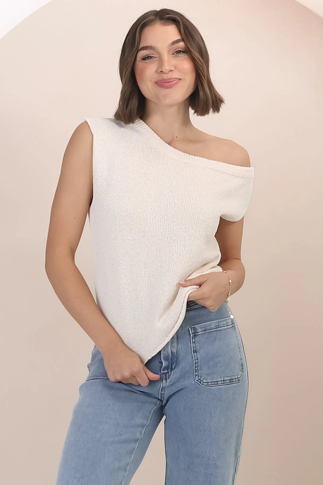 Ethel Knit Top - Sleeveless Crew Neck Knit in Cream sold by Salty Crush product image thumbnail 4