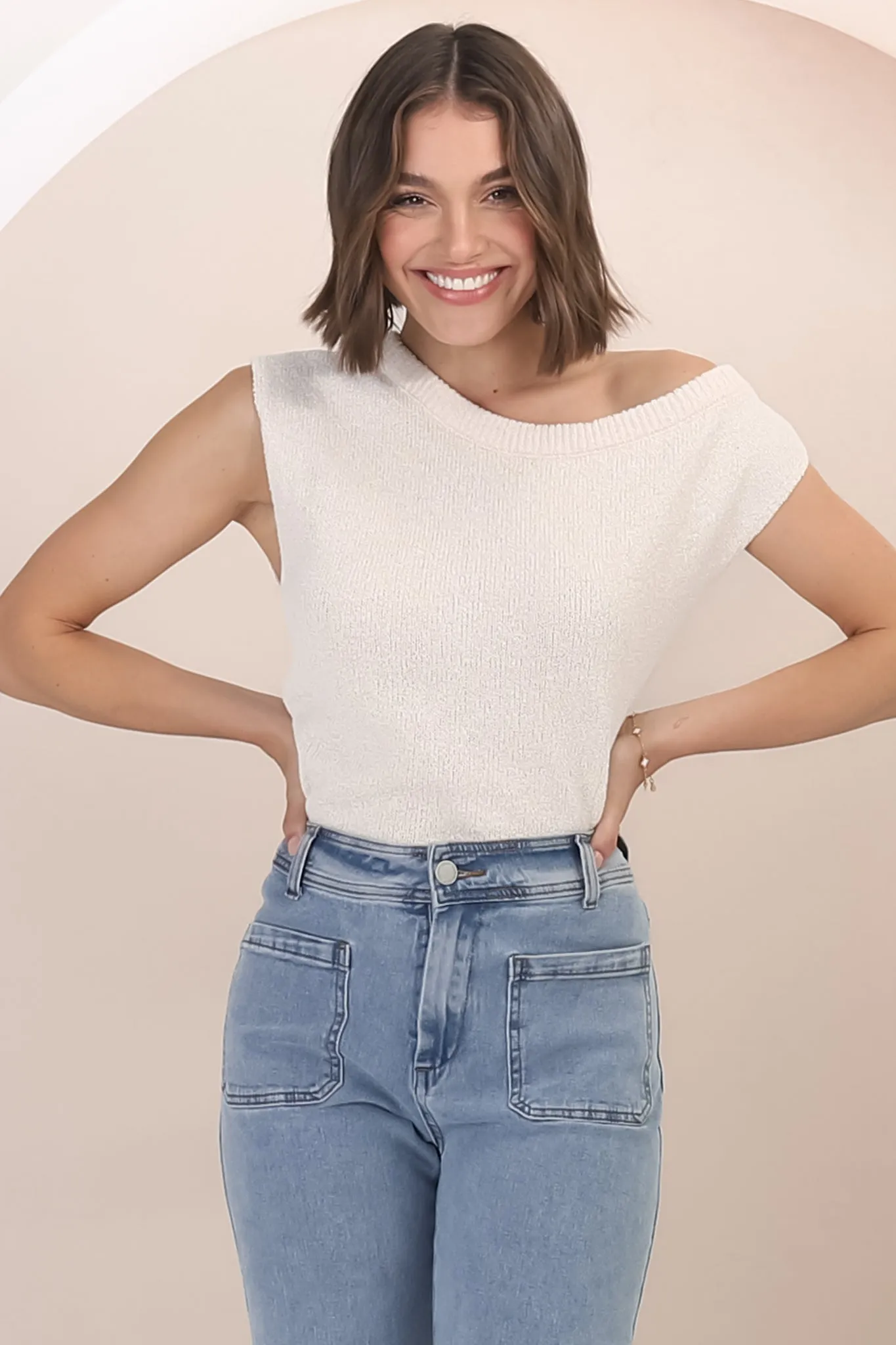 Ethel Knit Top - Sleeveless Crew Neck Knit in Cream sold by Salty Crush product image thumbnail 3