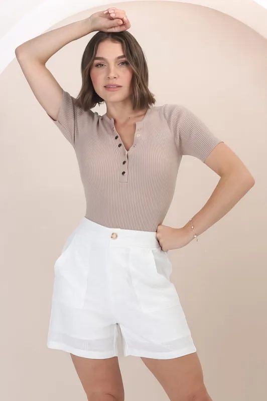 Rita Shorts - High Waisted Tailored Linen Shorts in White sold by Salty Crush