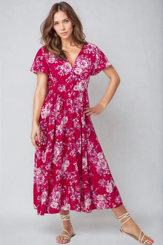 Anais Midi Dress - Cap Flutter Sleeve Button Down A Line Dress in Kimberly Print sold by Salty Crush