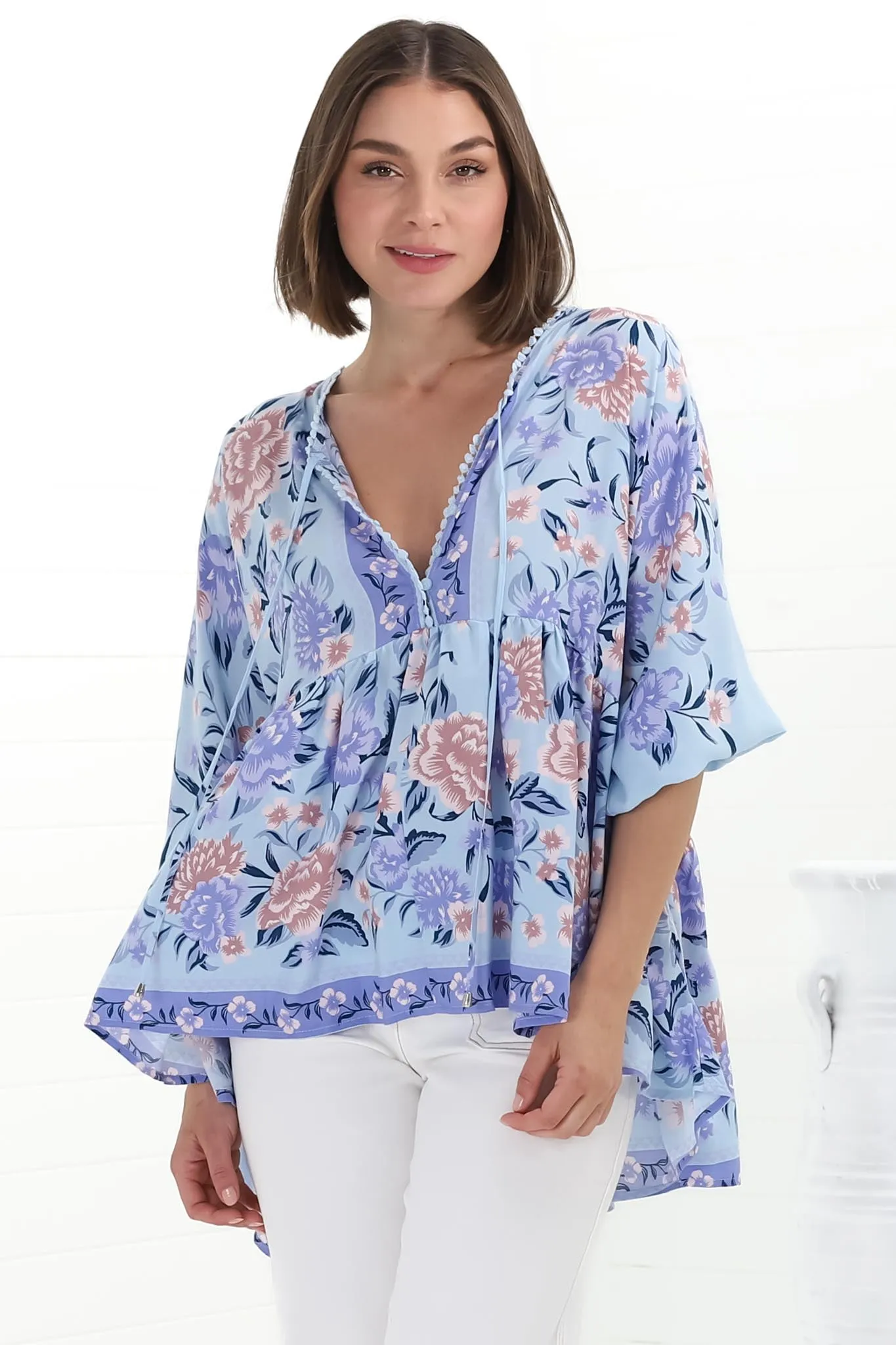 Chloe Top - Very Oversized Crochet Trim Neckline Smock Top in Heaven Print sold by Salty Crush product image thumbnail 2