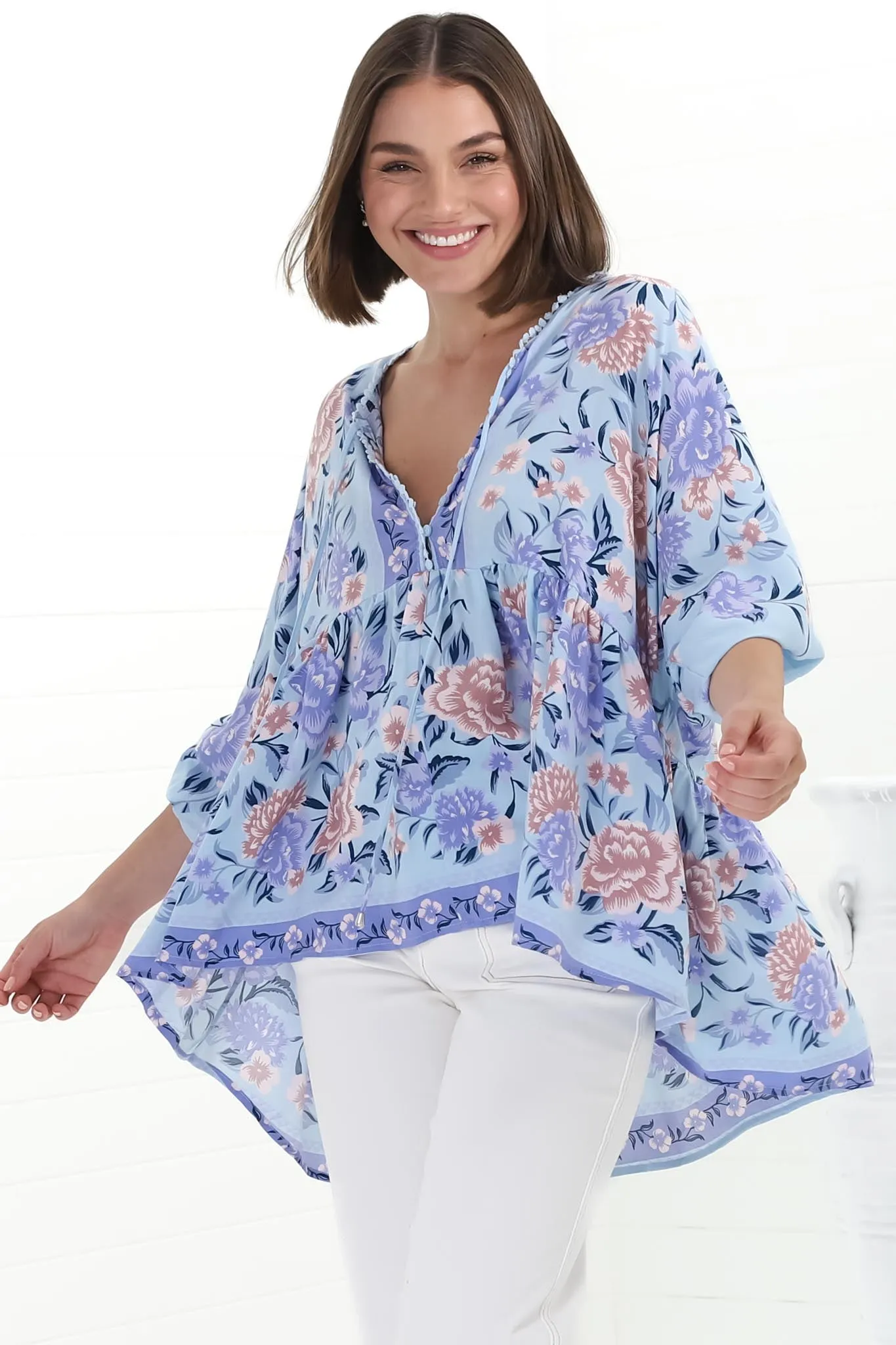 Chloe Top - Very Oversized Crochet Trim Neckline Smock Top in Heaven Print sold by Salty Crush product image thumbnail 5