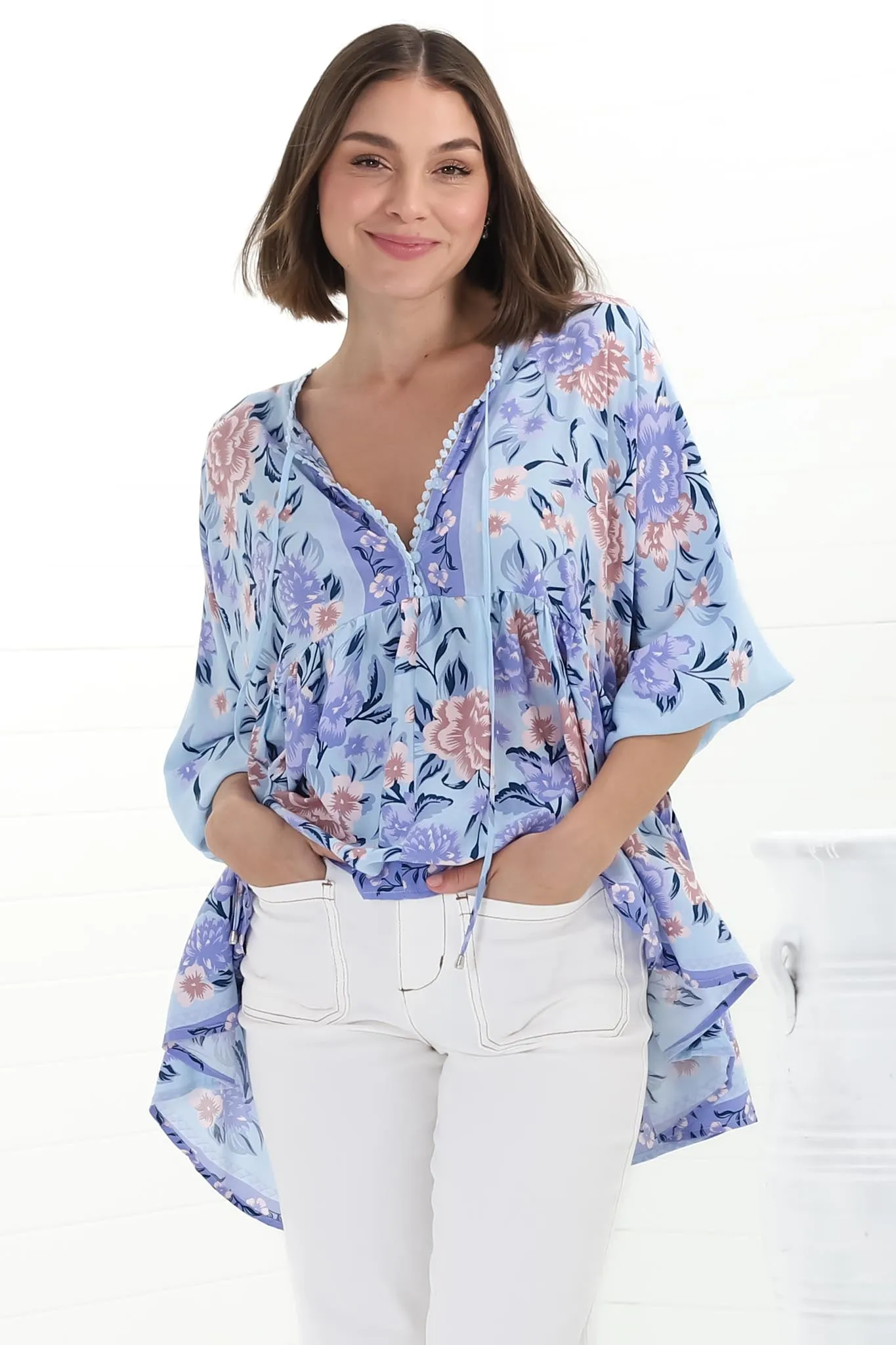 Chloe Top - Very Oversized Crochet Trim Neckline Smock Top in Heaven Print sold by Salty Crush product image thumbnail 3
