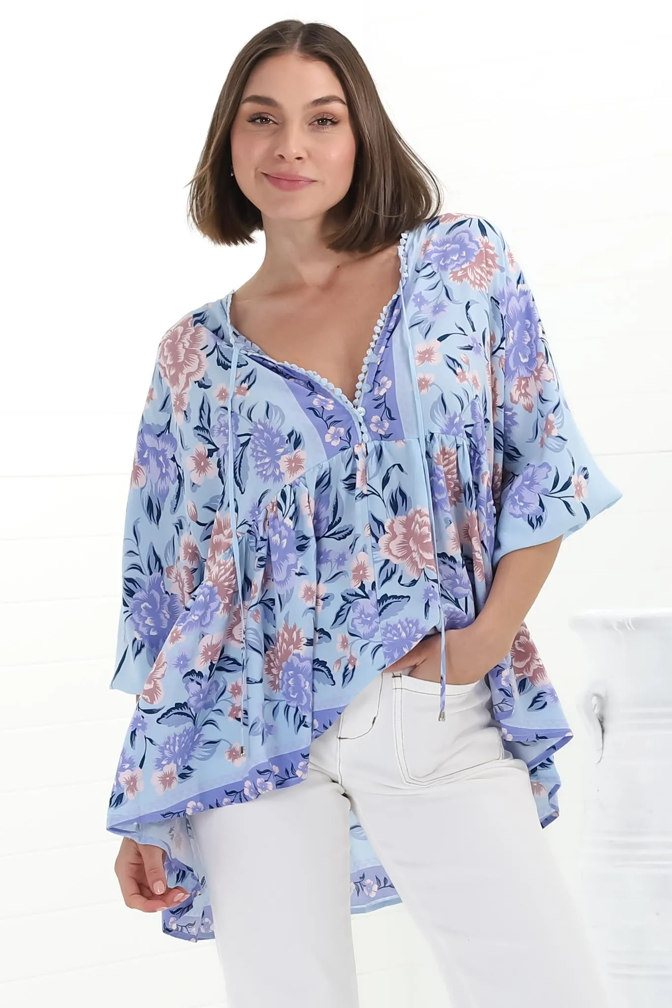 Chloe Top - Very Oversized Crochet Trim Neckline Smock Top in Heaven Print sold by Salty Crush product image thumbnail 4