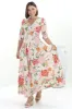 Indiana Maxi Dress - Lace Back Shirred Waist A Line Dress with Handkerchief Hemline in Verbena Print sold by Salty Crush