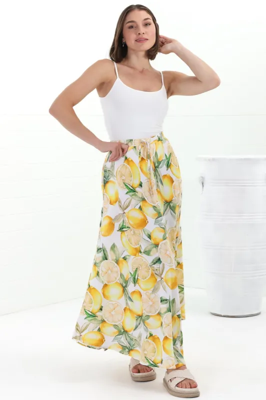 Alice Maxi Skirt - High Waisted Scoop Hemline Skirt with Pockets in Sicily Print sold by Salty Crush