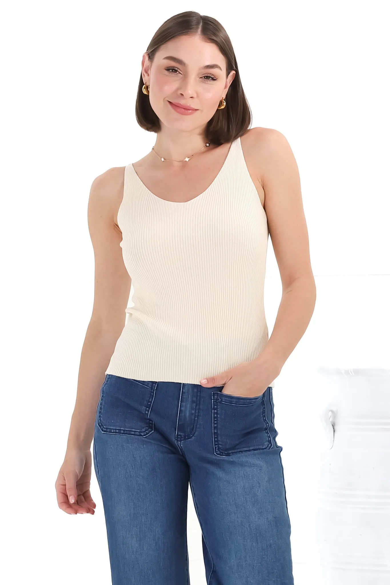 Ava Cami - Soft V Neck Ribbed Cami in Cream sold by Salty Crush product image thumbnail 2