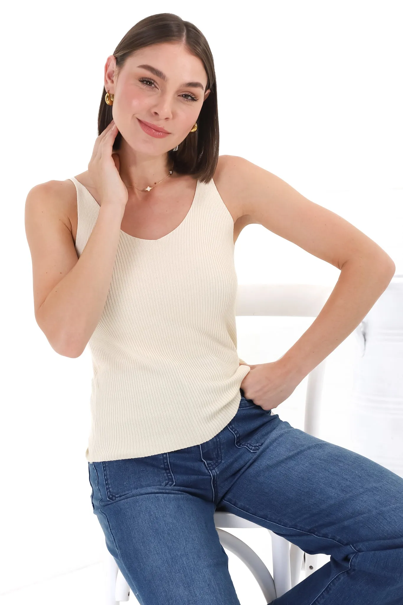 Ava Cami - Soft V Neck Ribbed Cami in Cream sold by Salty Crush product image thumbnail 4