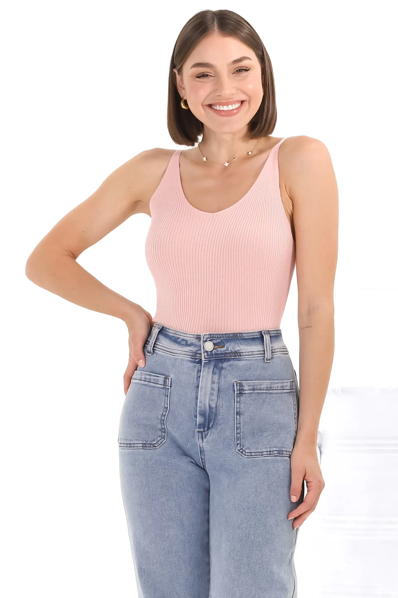 Ava Cami - Soft V Neck Ribbed Cami in Blush sold by Salty Crush