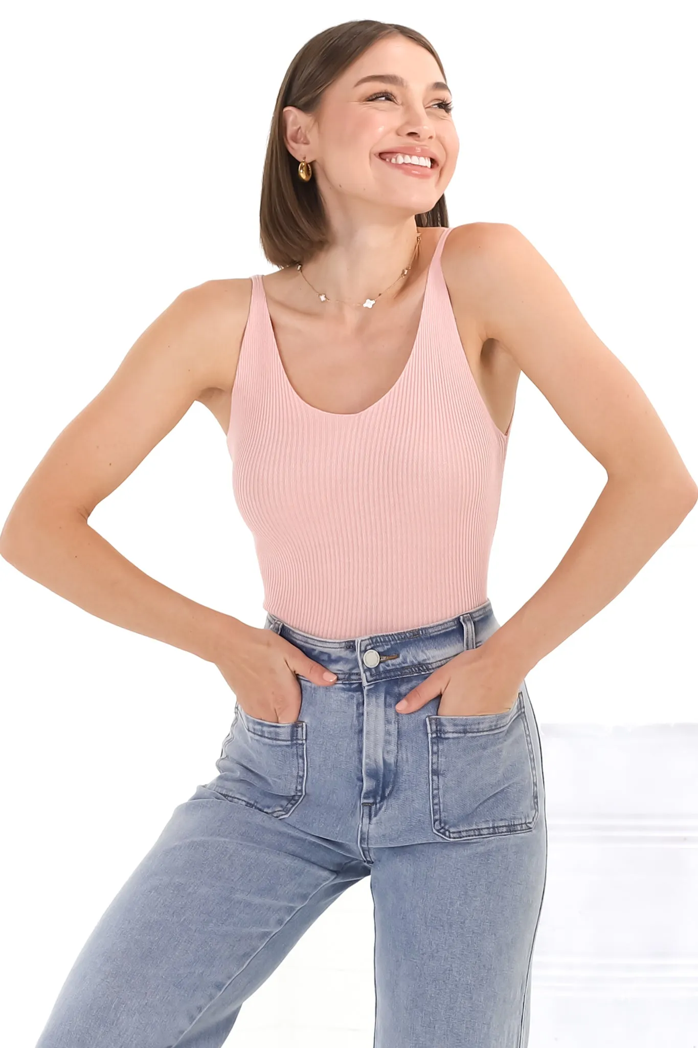Ava Cami - Soft V Neck Ribbed Cami in Blush sold by Salty Crush product image thumbnail 3