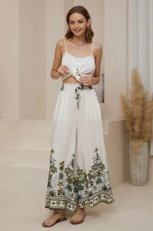 Charli Pants - Paper Bag High Waisted Wide Leg Pants in Nessa Print sold by Salty Crush