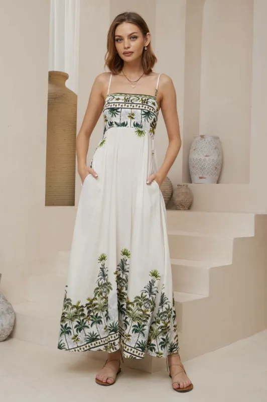 Bonita Maxi Dress: Spaghetti Strap Sun Dress in Nessa Print sold by Salty Crush