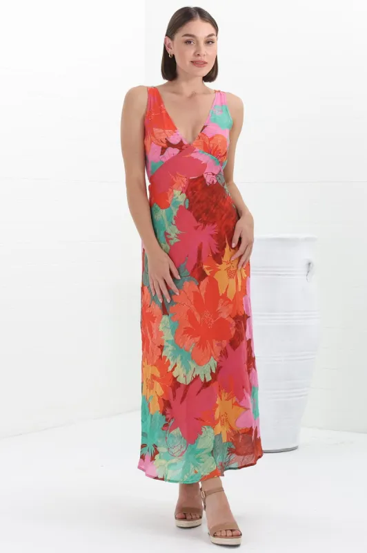Vivie Maxi Dress - V Neckline Sun Dress in Alo Print sold by Salty Crush