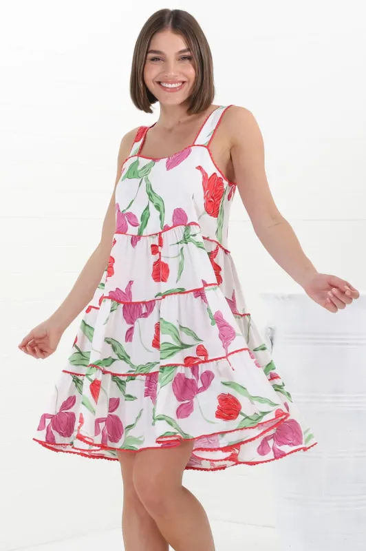 Bronte Mini Dress - Scallop Trim Tiered Sun Dress in Avani Print sold by Salty Crush