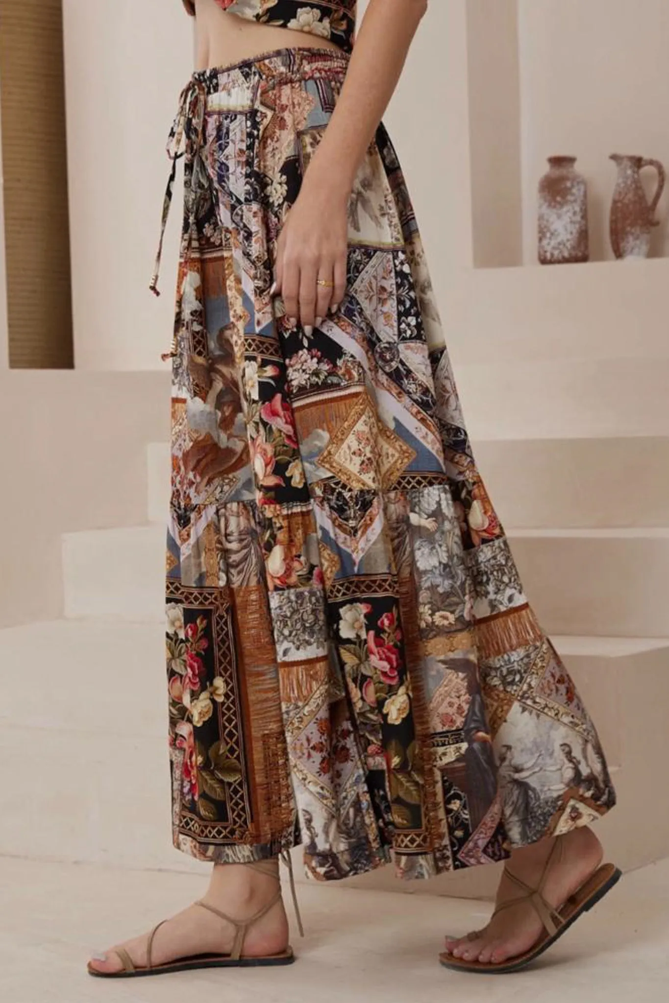 Zia Maxi Skirt - High Waisted Skirt with Front Splits in Elaine Print sold by Salty Crush product image thumbnail 3