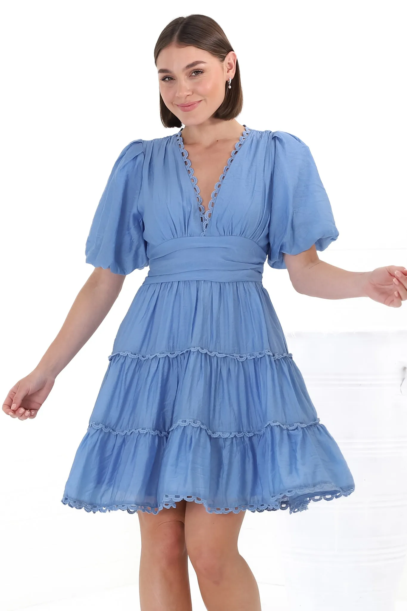 Haizlee Mini Dress - Billow Sleeve Tiered A-Line Mini in Blue sold by Salty Crush product image thumbnail 5
