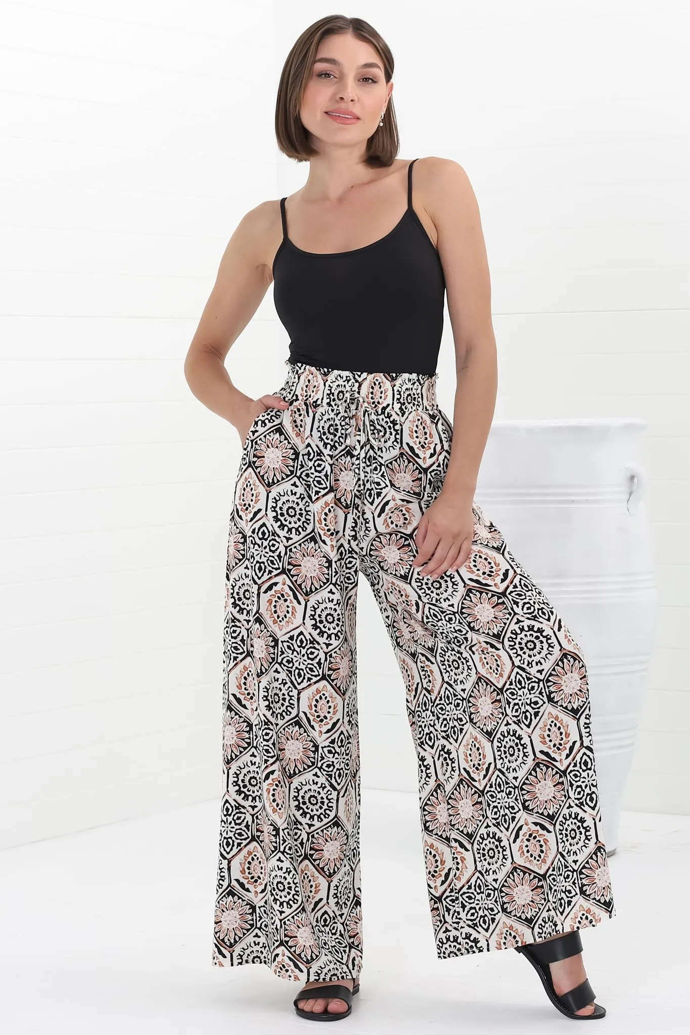 Velman Pants - Paper Bag High Waisted Wide Leg Pants In Lamika Print sold by Salty Crush