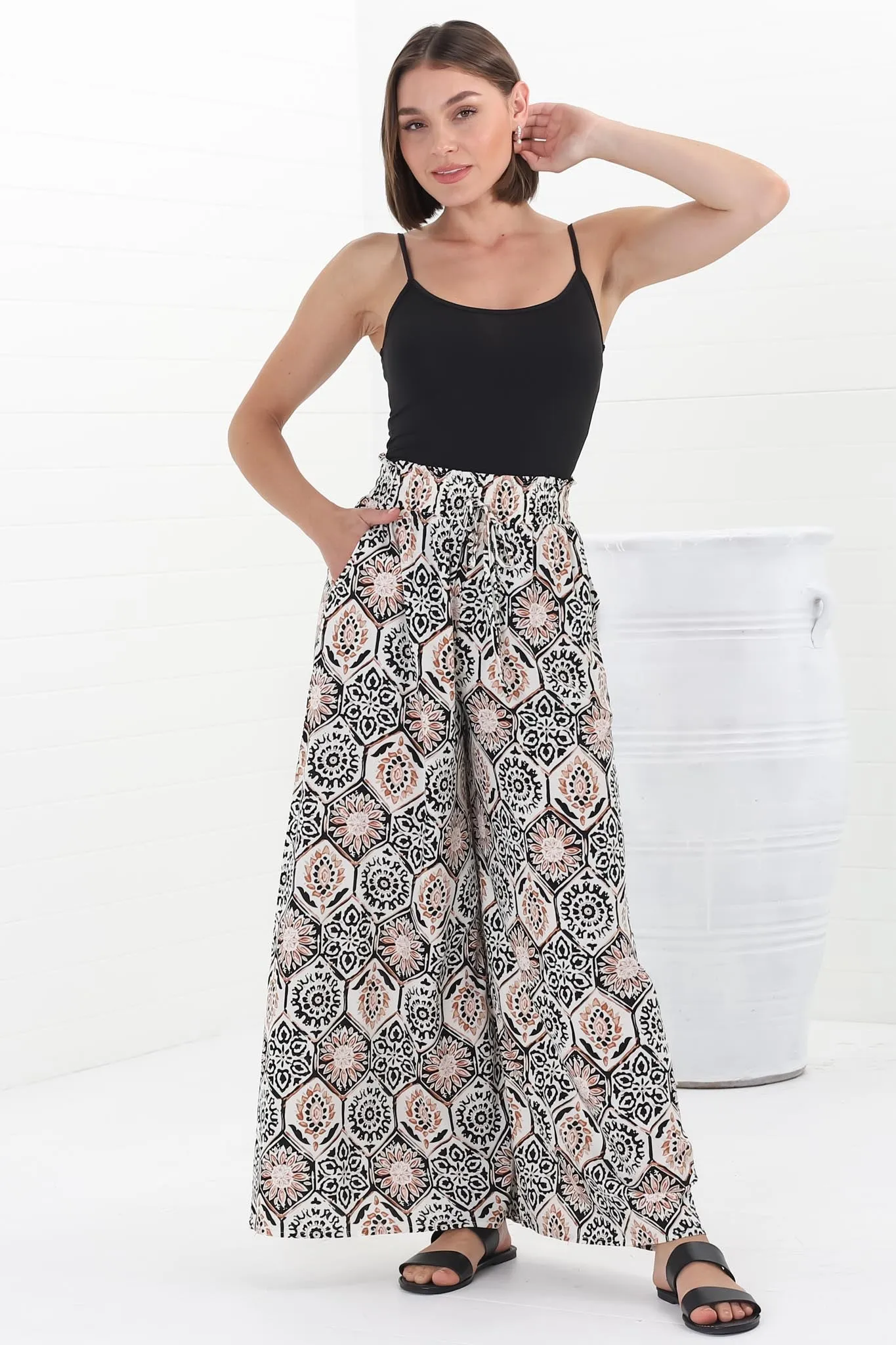 Velman Pants - Paper Bag High Waisted Wide Leg Pants In Lamika Print sold by Salty Crush product image thumbnail 4