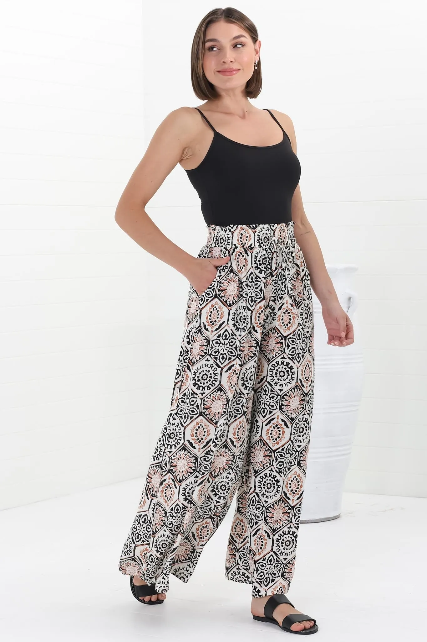 Velman Pants - Paper Bag High Waisted Wide Leg Pants In Lamika Print sold by Salty Crush product image thumbnail 2