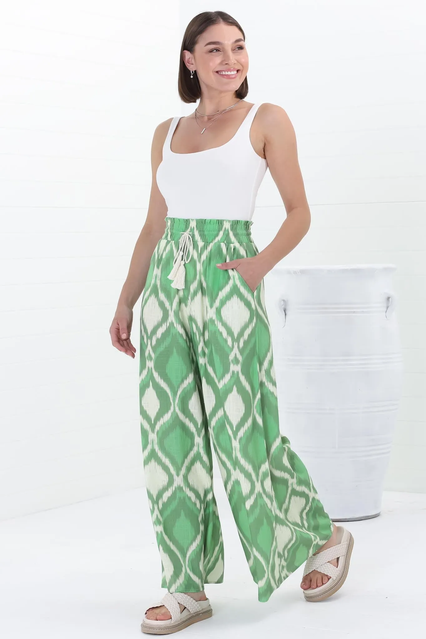 Velman Pants - Paper Bag High Waisted Wide Leg Pants in Alia Print sold by Salty Crush product image thumbnail 3