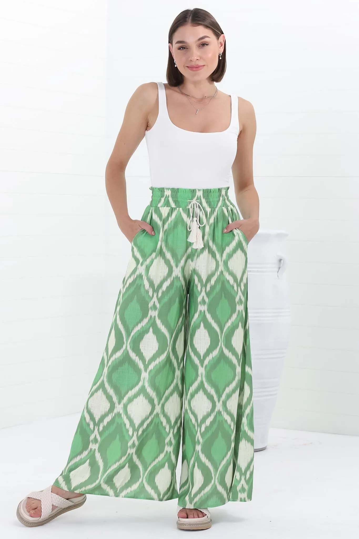 Velman Pants - Paper Bag High Waisted Wide Leg Pants in Alia Print sold by Salty Crush product image thumbnail 5