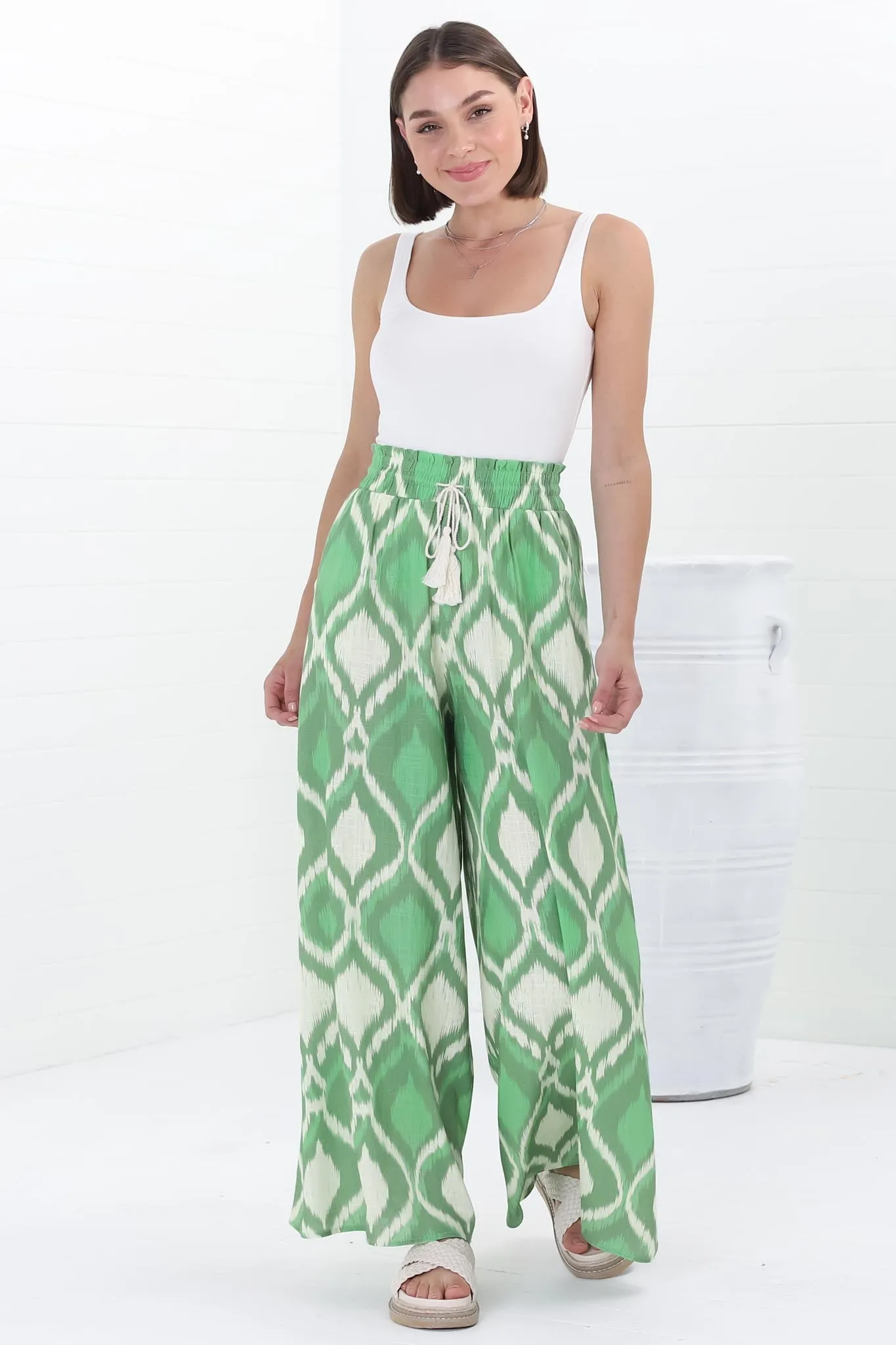 Velman Pants - Paper Bag High Waisted Wide Leg Pants in Alia Print sold by Salty Crush
