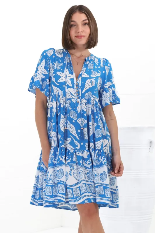 Siena Mini Dress - Flute Sleeve Tiered Smock Dress in Arwen Print sold by Salty Crush