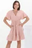 Kimmy Mini Dress - Lace Detailed Cape Sleeve Dress with Pull Tie Waist in Blush sold by Salty Crush