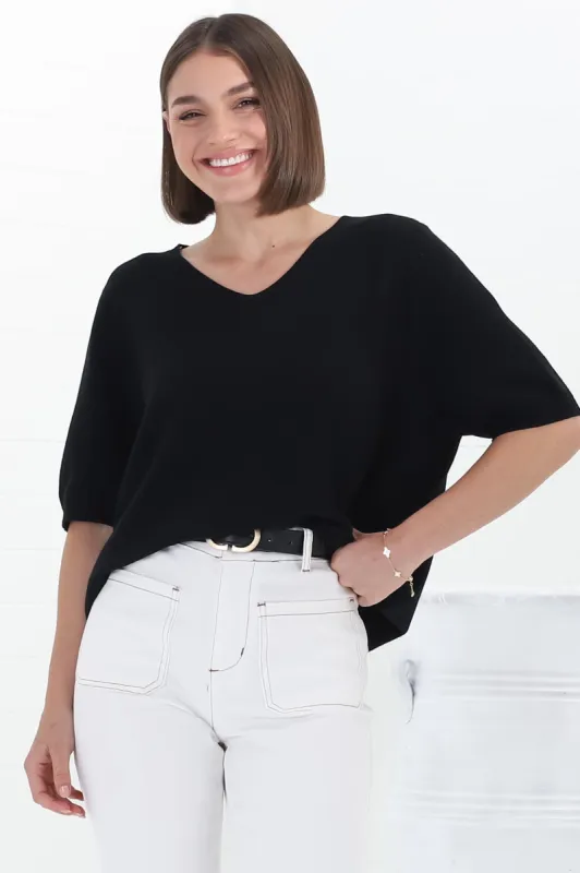 Jacinta Knit Top - Relaxed Fit Top in Black sold by Salty Crush