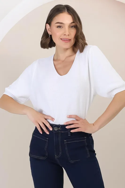 Jacinta Knit Top - Relaxed Fit Top in White sold by Salty Crush