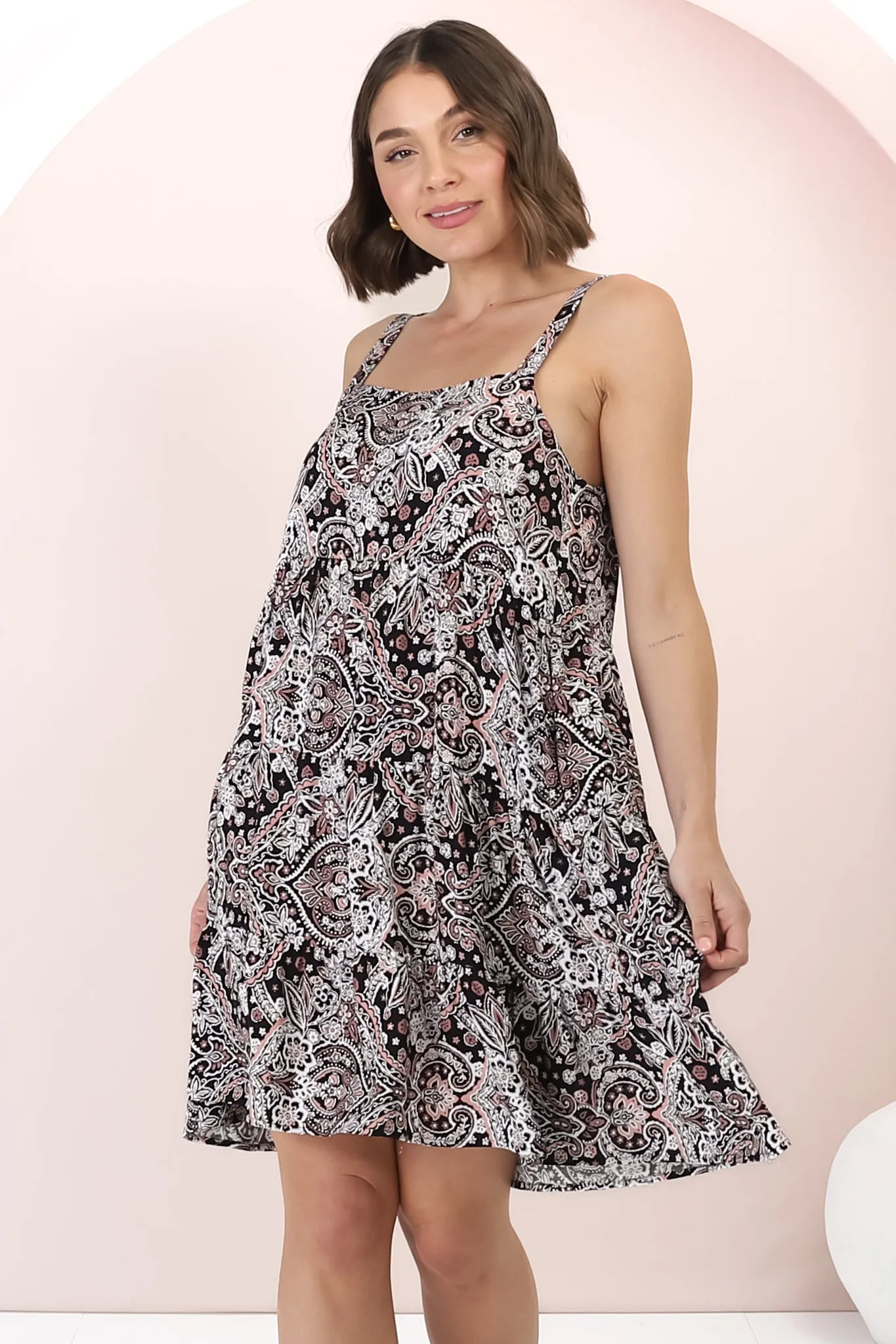 Baasa Mini Dress - Playful Sun Dress In Scala Print Black sold by Salty Crush product image thumbnail 2